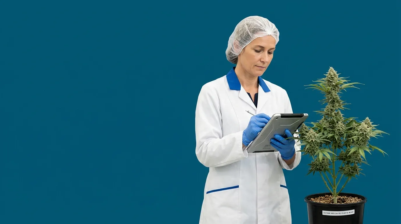 Gärtnerin dokumentiert den Pflanzenzustand auf einem Tablet